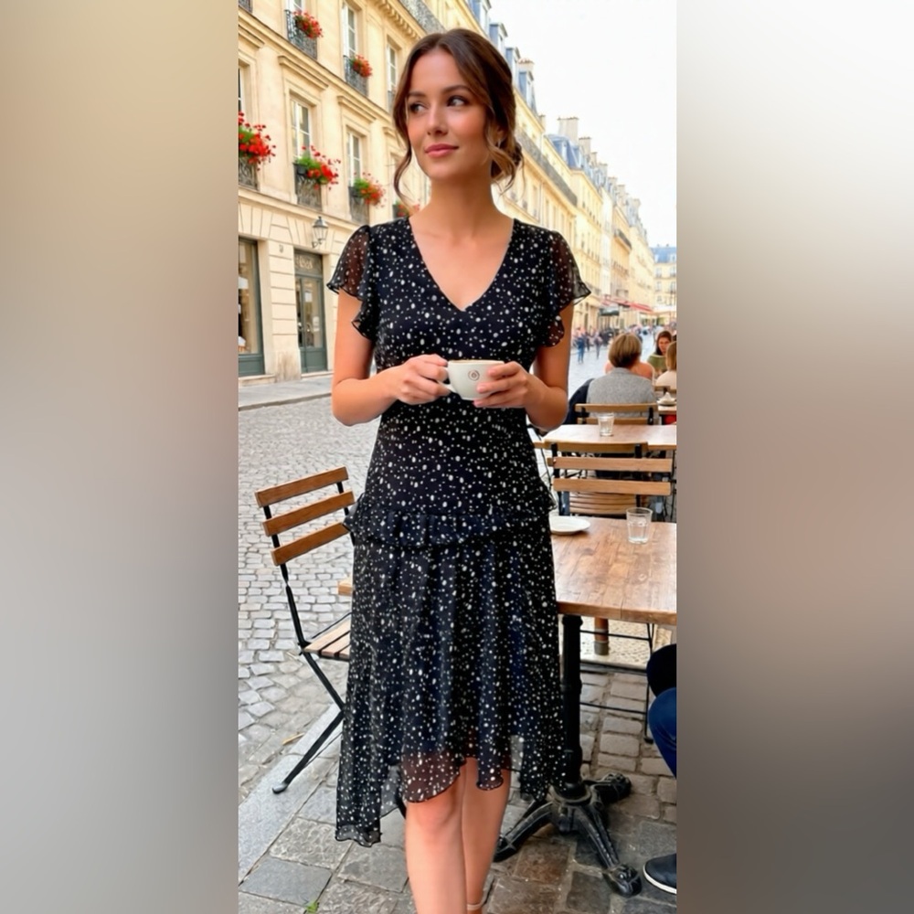 R&M Richards Black and white Polka Dot Midi Dress